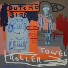 image johnny-romeo-butcher-bird-roller-towel-2008-acrylic-and-oil-on-canvas-76cm-x-76cm-jpg